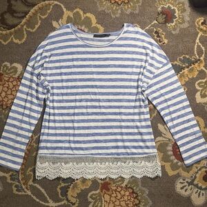 Blue and White Striped lace Women's Top